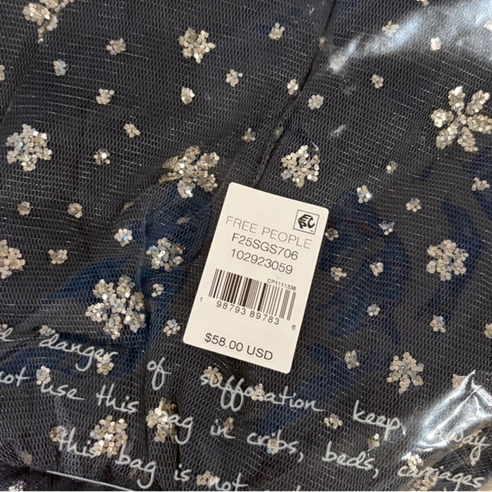 Free People Seasons Sparkle Mini Gift Sack Embroidered Pouch Bag Blue NWT NEW - Picture 8 of 12